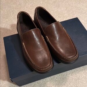 Cole Haan Men's Brown Leather Slip-On Loafers with Moccasin Stitching